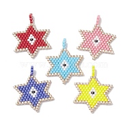 Handmade MIYUKI Delica Seed Loom Pattern, Hexagram with Evil Eye Pendant, Mixed Color, 27x21x1.8mm, Hole: 1.8mm(PALLOY-MZ00173)