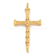 Ion Plating(IP) 304 Stainless Steel Big Pendants, Halloween Cross Skull Deathly Charm, Golden, 78x41x7.5mm, Hole: 7mm(STAS-D110-06G)