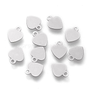 304 Stainless Steel Charms, Laser Cut, Stamping Blank Tag, Heart, Stainless Steel Color, 7.5x6.5x0.2mm, Hole: 1mm(STAS-K195-13P)
