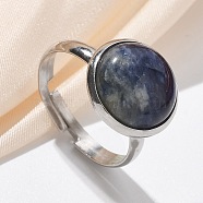 Half Round Natural Sodalite Finger Rings, 304 Stainless Steel Adjustable Rings for Women, Round: 14mm, US Size 7 1/4(17.5mm)(RJEW-M062-01P-09)