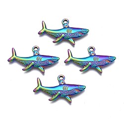 Ion Plating(IP) 304 Stainless Steel Pendants, Cadmium Free & Nickel Free & Lead Free, Shark, Rainbow Color, 17.5x32x3.5mm, Hole: 2mm(STAS-S119-102)