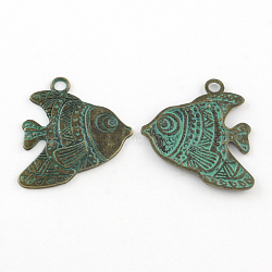 Zinc Alloy Pendants, Cadmium Free & Lead Free, Fish, Antique Bronze & Green Patina, 33x29x2mm, Hole: 3mm(PALLOY-R065-050-LF)