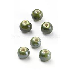 Handmade Porcelain Beads, Pearlized, Round, Olive, 14mm, Hole: 2.5~4mm(PORC-D001-14mm-11)