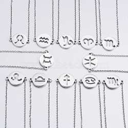 304 Stainless Steel Pendant Necklaces, Twelve Constellation/Zodiac Sign, Stainless Steel Color, 18.1 inch(46cm), 12strands/set(NJEW-K081-P)