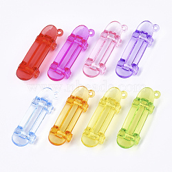 Transparent Acrylic Big Pendants, Sports Charms, Skateboard, Mixed Color, 55x17.5x11.5mm, Hole: 2mm(X-TACR-S133-008)
