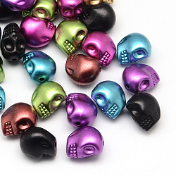 Matte Spray Painted Skull Acrylic Beads, Mixed Color, 13x9~10x12mm, Hole: 2mm, about 380pcs/500g(ACRP-Q017-02)