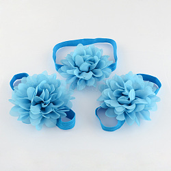 Newborn Baby Gift Sets, Baby Flower Headbands & Baby Barefoot Sandals, Deep Sky Blue, 112mm, 50mm(X-OHAR-R108-05)