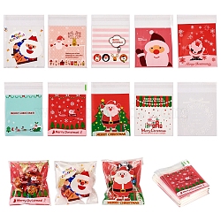 Pandahall 200Pcs 10 Colors Christmas Theme Plastic Bakeware Bag, with Self-adhesive, for Chocolate, Candy, Cookies, Square, Mixed Color, 130x100x0.2mm, 20pcs/color(OPP-TA0001-04)