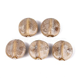 Vintage Handmade Porcelain Beads, Fancy Antique Glazed Porcelain, Flat Round, Wheat, 31~33x30~32x16~17mm, Hole: 2.5~3.5mm(PORC-N013-22-03)