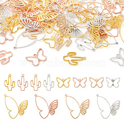 Pandahall 120Pcs 12 Styles Alloy Pendants, Hollow, Cactus & Butterfly, Mixed Color, 16~39x21.5~34x1.5~2.5mm, Hole: 1.4~1.6mm, 10pcs/style(FIND-TA0002-65)