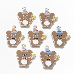 Alloy Enamel Pendants, Cadmium Free & Lead Free, Wizard bear, Light Gold, Saddle Brown, 28x21.5x1mm, Hole: 1.8mm(X-ENAM-T011-19KC-RS)