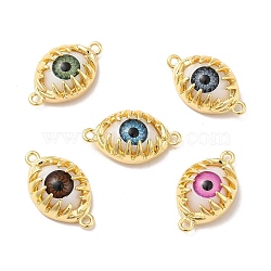 Evil Eye Resin Brass Connector Charms, Eye Link, Real 18K Gold Plated, Mixed Color, 14x24x6mm, Hole: 1.6mm(RESI-E026-01G-M)
