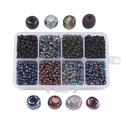 6/0 Glass Seed Beads, Mixed Style, Round, Black, 4x3mm, Hole: 1mm, about 1900pcs/box, Packaging Box: 11x7x3cm(SEED-JP0006-06-4mm)