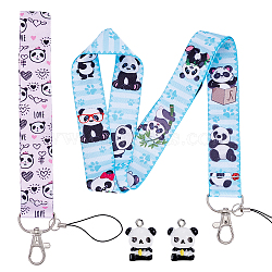 Panda Pattern Polyester Mobile Straps, with Alloy Lobster Claw Clasps and Resin Panda Pendants, Mixed Color, 4pcs/set(HJEW-AR0001-04)