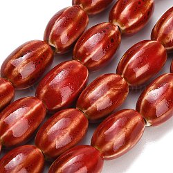 Handmade Porcelain Beads Strands, Bright Glazed Porcelain, Oval, Red, 21~22x13.5mm, Hole: 2.5mm, about 17pcs/strand, 14.06''(35.7cm)(PR-CBA9CFF-02)