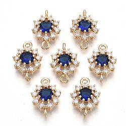 Transparent Glass Links connectors, with Golden Tone Brass Findings and Clear Rhinestone, Faceted, Flower, Medium Blue, 16x11x5mm, Hole: 1.2mm(X-GLAA-R212-18A)