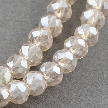 Electroplate Glass Beads Strands, AB Color Plated, Faceted Rondelle, Linen, 3x2mm, Hole: 0.5mm, about 145~150pcs/strand, 34~35cm