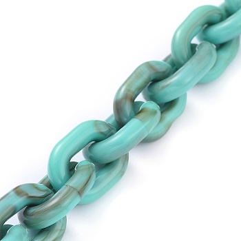 Transparent Acrylic Handmade Cable Chain, Oval, Light Sea Green, 19x14.5x4mm, about 39.37 inch(1m)/strand