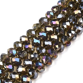 Electroplate Glass Beads Strands, AB Color Plated, Faceted, Rondelle, Gray, 8x6mm, Hole: 1mm, about 64~65pcs/strand, 15.75~16.14 inch(40~41cm)