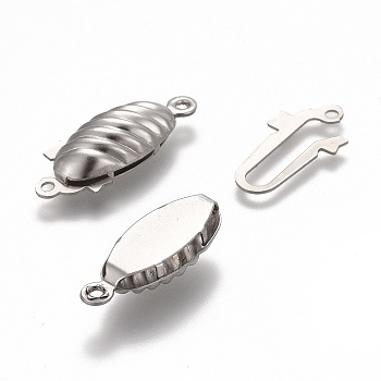 304 Stainless Steel Box Clasps, Multi-Strand Clasps, Oval, Stainless Steel Color, 21x8x5mm, Hole: 1.2mm