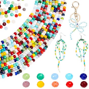 PandaHall Elite 12 Strands Imitation Jade Glass Beads Strands, Faceted, Rondelle, Mixed Color, 3.5x3mm, Hole: 0.7mm, about 144pcs/Strand, 14.96''(38cm)