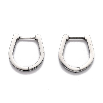 304 Stainless Steel Huggie Hoop Earrings, Horse Shoe, Stainless Steel Color, 16.5x16x3mm, Pin: 1mm
