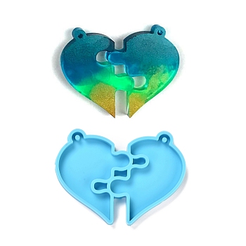 Valentine's Day Theme DIY Pendant Silicone Molds, Resin Casting Molds, For UV Resin, Epoxy Resin Jewelry Making, Heart, Deep Sky Blue, 78x57x6mm, Hole: 3mm