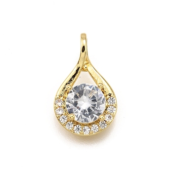 Brass Micro Pave Cubic Zirconia Pendants, Teardrop, Rack Plating, Long-Lasting Plated, Lead Free & Cadmium Free, Real 18K Gold Plated, Clear, 15.5x9.5x4.5mm, Hole: 3x2mm