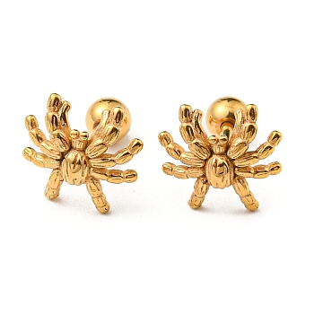 Ion Plating(IP) 304 Stainless Steel Stud Earrings, Spider, Golden, 10x10mm