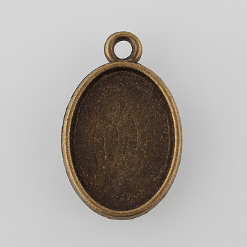 Oval Alloy Pendant Cabochon Settings, Double-sided Tray, Cadmium Free & Nickel Free & Lead Free, Antique Bronze, Tray: 18x13mm, 24.5x15.5x3mm, Hole: 2mm, about 665pcs/kg