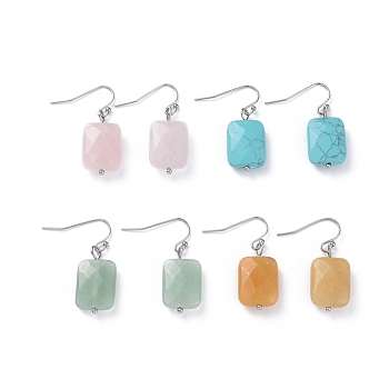 Faceted Natural & Synthetic Gemstone Dangle Earrings, with 304 Stainless Steel Ball Head pins and 316 Surgical Stainless Steel Earring Hooks, Rectangle, 32mm, Pin: 0.6mm