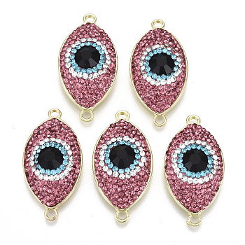 Alloy Links Connectors, with Polymer Clay Rhinestone, Light Gold, Evil Eye, Cadmium Free & Lead Free, Rose, PP13(1.9~2mm), 38x19x10mm, Hole: 2.5mm