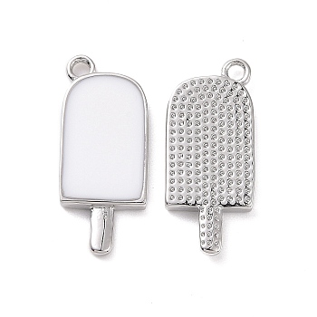 Ion Plating(IP) Brass Enamel Pendants, Ice-Lolly, Real Platinum Plated, White, 20x9x2mm, Hole: 1.5mm