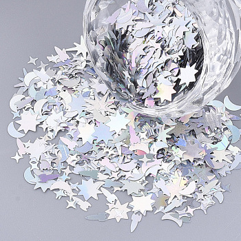 Ornament Accessories, PVC Plastic Paillette/Sequins Beads, No Hole/Undrilled Beads, Mixed Shapes, Silver, 3~7.5x2~9x0.1mm