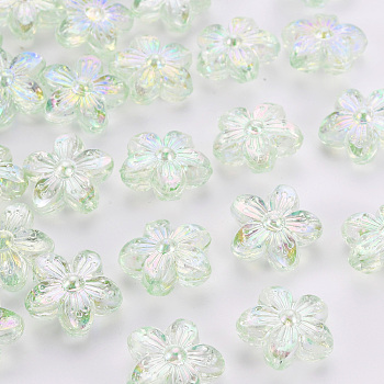 Transparent Acrylic Beads, AB Color, Flower, Yellow Green, 14.5x15.5x7mm, Hole: 1.8mm, about 657pcs/500g