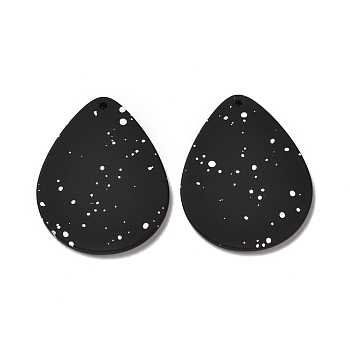 Airspay Painted Acrylic Pendants, Drop, Black, 39.5x31.5x2mm, Hole: 1.6mm