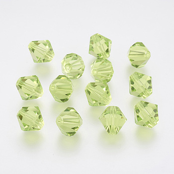 Imitation Austrian Crystal Beads, Grade AAA, Faceted, Bicone, Yellow Green, 10x9~10mm, Hole: 0.9~1.6mm