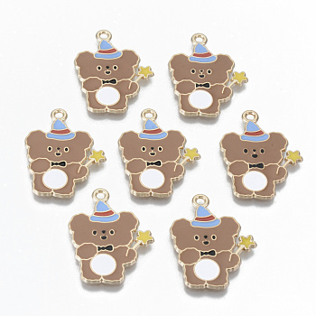 Alloy Enamel Pendants, Cadmium Free & Lead Free, Wizard bear, Light Gold, Saddle Brown, 28x21.5x1mm, Hole: 1.8mm