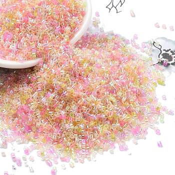 Transparent Colours Glass Seed Beads, Round Hole, AB Color Plated, Cylinder, Pearl Pink, 1.6x1.3mm, Hole: 0.8mm, about 60000pcs/pound