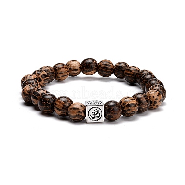 Waxed Natural Bodhi Wood Round Beads Stretch Bracelet(BJEW-JB07099-01)-4