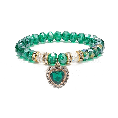 Bracelet extensible en perles de verre avec breloque cœur en alliage strass pour femme(BJEW-JB09142)-4