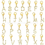 26Pcs Letter A~Z Alloy Pendant Decorations, with Alloy Lobster Claw Clasps, Golden, 34~36mm(HJEW-YW00199)