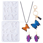 2Pcs 2 Styles DIY Silicone Pendant Molds, Decoration Making, Resin Casting Molds, For UV Resin, Epoxy Resin Jewelry Making, Butterfly, White, 95~104x115~122x6mm, 1pc/style(DIY-TA0011-26)