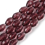 Transparent Glass Beads Strands, Faceted, Teardrop, Indian Red, 8x6mm, Hole: 1.2mm, about 65~67pcs/strand, 20.08 inch(51cm)(EGLA-N013-T6mm-D03)