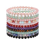 12Pcs Natural & Synthetic Gemstone Beads Stretch  Bracelets Set, 7-1/8 inch(18cm), 12pcs/set(BJEW-SW001603)