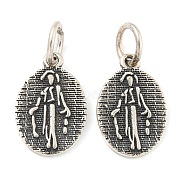 925 Thai Sterling Silver Religious Medal Pendants, Religion Oval Charms with Jump Rings & 925 Stamp, Antique Silver, 15.5x10x1mm, Hole: 4mm(STER-NH0001-68AS)