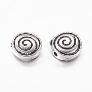 Tibetan Style Alloy Beads, Lead Free and Cadmium Free, Flat Round, Antique Silver, 8x8x4mm, Hole: 1mm(LF10741Y-NF)