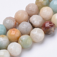 Natural Flower Amazonite Beads Strands, Faceted, Round, 6mm, Hole: 1mm, about 62pcs/strand, 15.3 inch(G-S281-18-6mm)