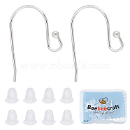10 Pairs 925 Sterling Silver Earring Hooks, with Horizontal Loops & 50Pcs Plastic Ear Nuts & 1Pcs Polishing Cloth, Silver, 16.5x12~13mm, Hole: 2mm, 22 Gauge, Pin: 0.6mm(STER-BBC0001-39)