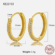 925 Sterling Silver Micro Pave Cubic Zirconia Hoop Earrings, with S925 Stamp, Real 18K Gold Plated, 20x3mm(MZ8987-1)